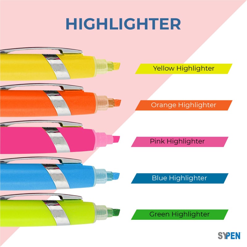 SyPen Highlighter with Ballpoint Pen Combo, Comes in an array of bright colors, 5 pack - Image 5
